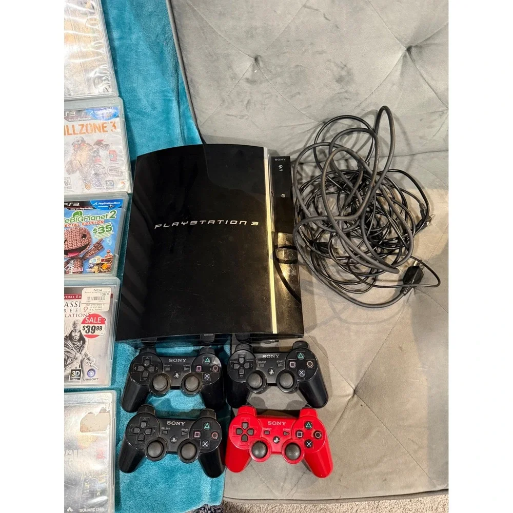 Sony PlayStation 3 PS3 Console‎ CECHP01 Black 4 Controllers 29 Games Bundle Lot